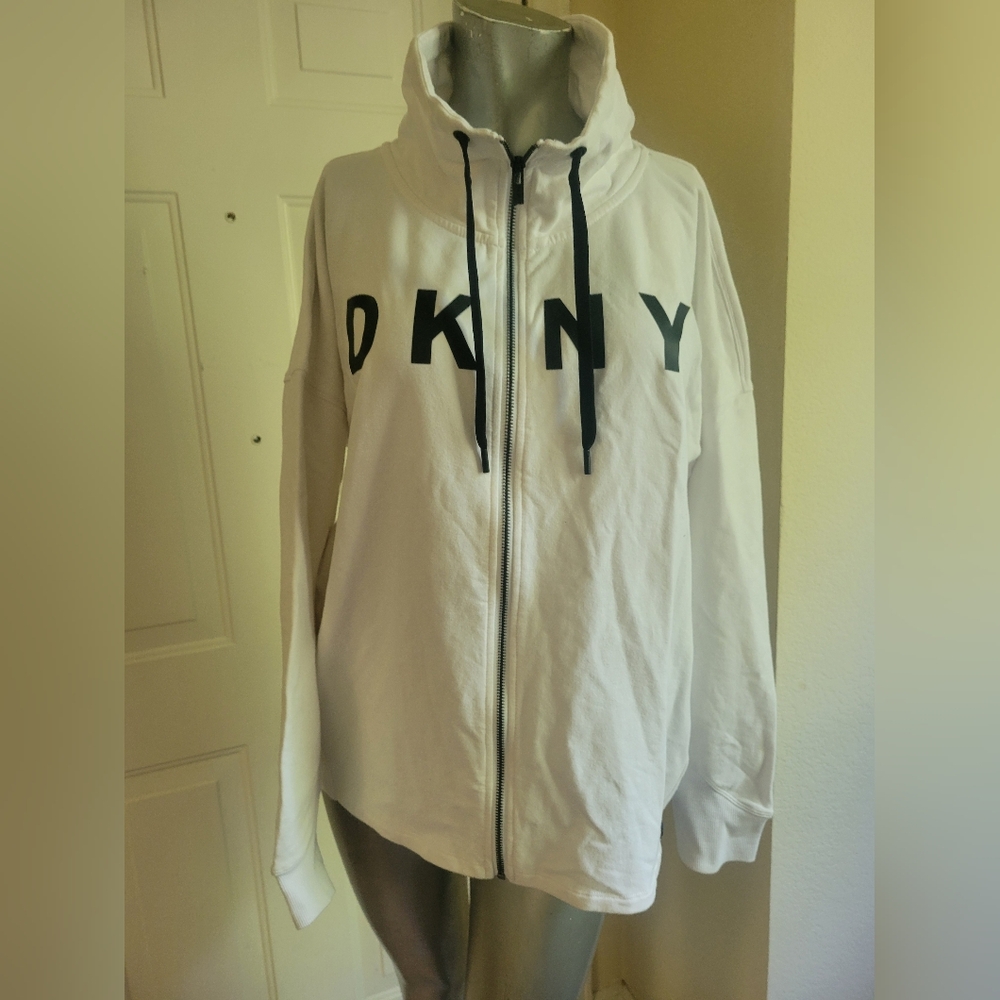 DKNY Sport Womens  Zip Front  Sweatshirt White Size XL